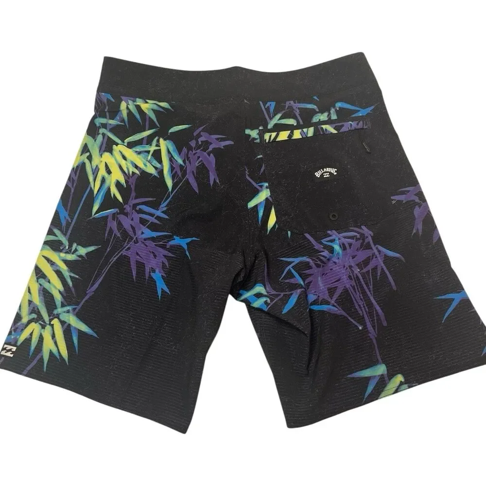 Billabong Boardshorts Slim 30 Black Bamboo Print Surf Core Spring Swim